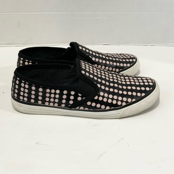 Tory Burch Women’s Pink And Black Polka Dot Leather Slip On Sneakers Size 7 - Picture 2 of 7